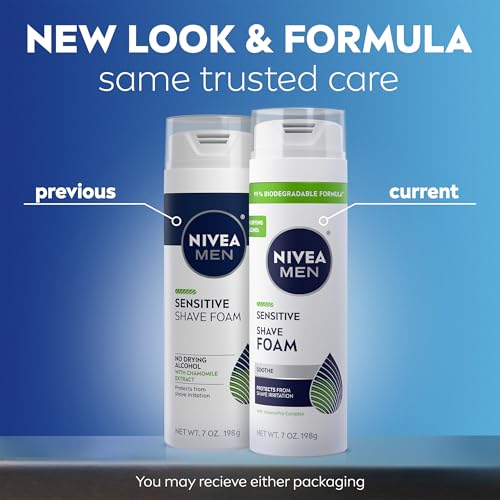 NIVEA MEN Sensitive Shave Foam with Vitamin E, Soothing Chamomile and Witch Hazel Extracts, 6 Pack of 7 Oz Cans