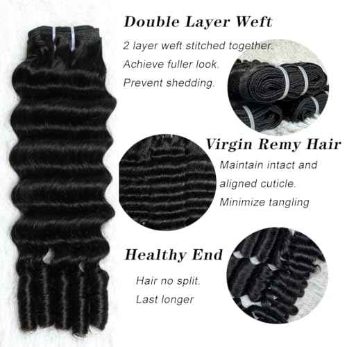 SWEETGIRL Deep Wave Human Hair Bundles Burmese Curly Bundles Human Hair Quick Weave with Spiral End Sew in Hair Extensions 18 20 22 Inches Natural Color