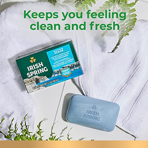 Irish Spring Active Scrub Mens Bar Soap, Men's Exfoliating Bar Soap, Smell Fresh and Clean for 12 Hours, Men Soap Bars for Washing Hands and Body, Recyclable Carton, 24 Pack, 3.7 Oz Soap Bars