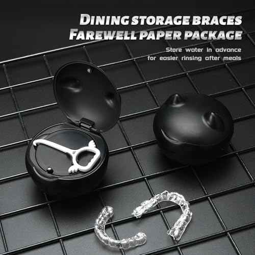 Retainer Case for Cleaning,No-Leak Mouth Guard Cute Retainer Case with Retainer Removal Tool and Brush (Black Cat)