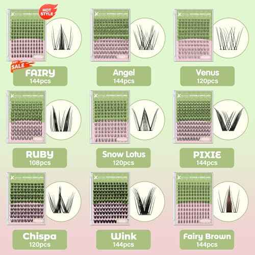 KEYYOU Fairy Lash Clusters Kit, Manga Eyelash Extension Kit at Home, 144pcs D Curl Wispy Natural Invisible Band Lash with Waterproof Lash Extensions Kit (Fairy-D-8-18MIX)