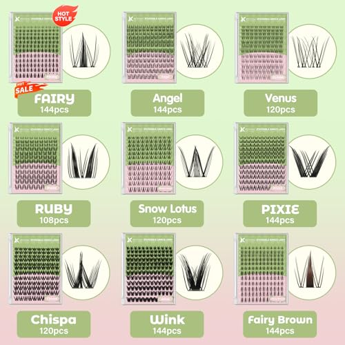 KEYYOU Fairy Lash Clusters 144Pcs D Curl Manga Lash Extension Eyelash Extension Wispy Natural Invisible Band Lash with Waterproof DIY Lash Extension at Home(Fairy-D-8-18MIX)