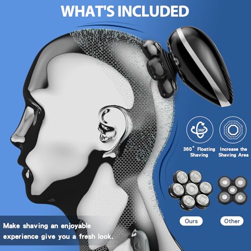 Premium 7D Head Shavers for Bald Men - 5-in-1 Detachable Electric Shaver with Floating Blades, Wet/Dry Waterproof Head Shaving Kit with USB Charging for Ultra-Smooth Shaving Experience