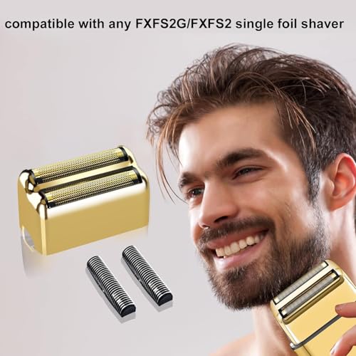Replacement Foil and Cutter,Double Foil Shaver Replacement Head Compatible with BaBylissPRO Barberology FXFS2 Shaver,Gold