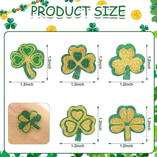 Panelee 120 Pcs St. Patrick's Day Face Temporary Shamrock Glitter Sticker Clover Temporary Stickers Kids Body Stickers Three Leaf Shamrock Lucky for St. Patrick's Day Irish Party Costume Accessory