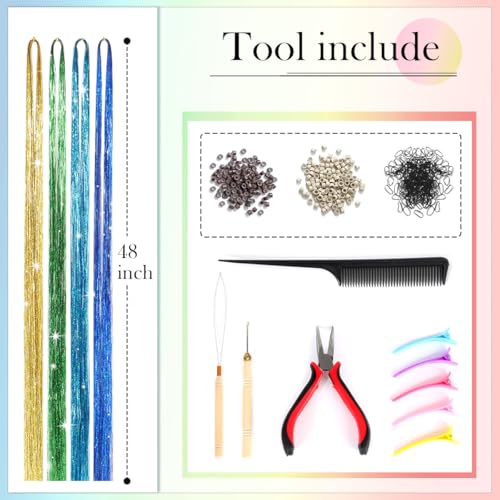 Hair Tinsel Kit 16 Colors 4800 Strands 48 inches