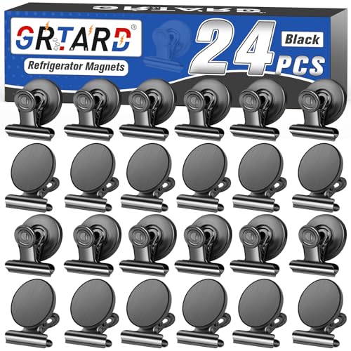 24pack Fridge Magnets Refrigerator Magnets Magnetic Clips Heavy Duty Detailed List Display Fasteners on Home (Black, 24)