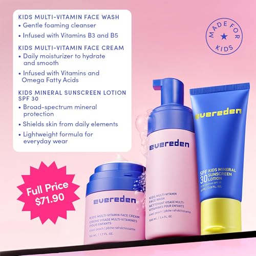 Evereden Kids Face Wash, Cream & SPF 30 Set, Ages 4+