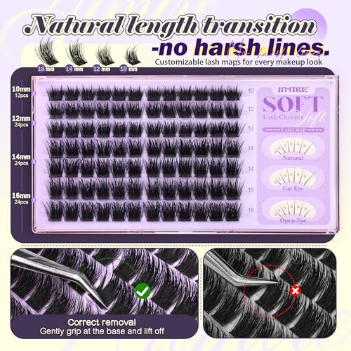 JIMIRE Fluffy Lash Clusters 10-16MM Wispy Eyelash Extensions