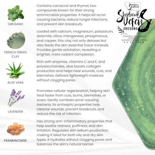 Shepherd's Defense Oregano Soap | Natural Bar Antifungal Essential Oils | Oregano, Peppermint, Lavender | Aloe Vera & Activated Charcoal for Skin & Body Care