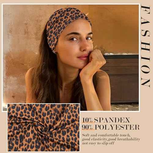Headbands for Women Leopard Trendy Cheetah Wide Head Bands for Women's Hair Non Slip Wraps Elastic Stretchy Bandanas Workout Fashion Hair Accessories Birthday Gifts for Valentines 6PCS
