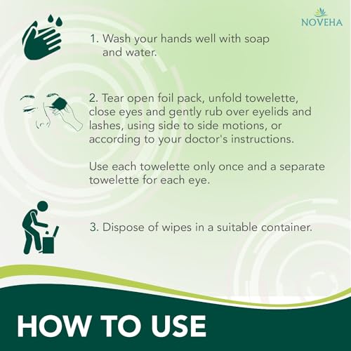 NOVEHA Demodex Eyelid & Lash Wipes | Box of 60 Individually Wrapped Extra Strength Cleansing Eyelash Wipes - Battles Irritated Eyes - Naturally Remove Debris (Pack of 2)