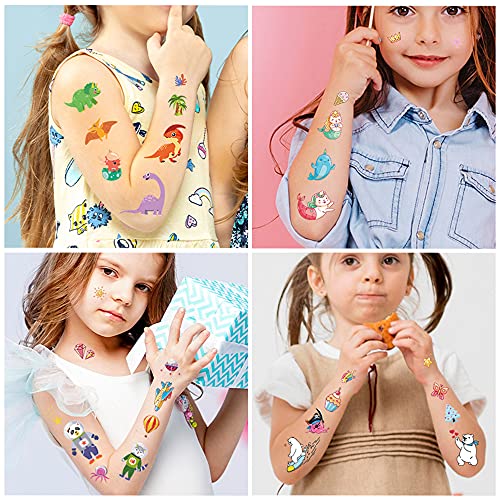 120Pcs Temporary Tattoos, Mixed Styles Cute Cartoon Waterproof Body Art Fake Tattoo Stickers Decorations, Butterfly Dinosaur Pirate Mermaid Birthday Party Favor Supplies