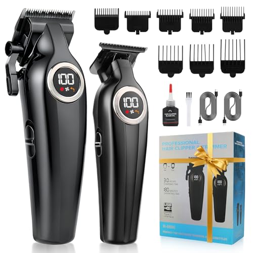 Hair Clippers for Men Professional, Cordless Barber Clippers and Trimmers Set, Electric Clippers for Hair Cutting Kit with LED Display, Gift for Men