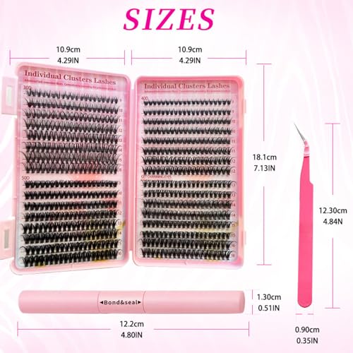644PCS Lash Clusters Kit - DIY Eyelash Extensions 9-16MM with Bond & Tweezers