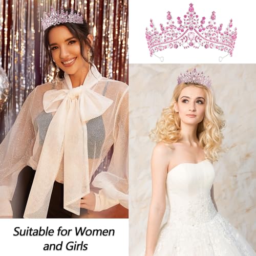 Pink Queen Tiara Crown with Sash for Women Girls Birthday Party Accessories