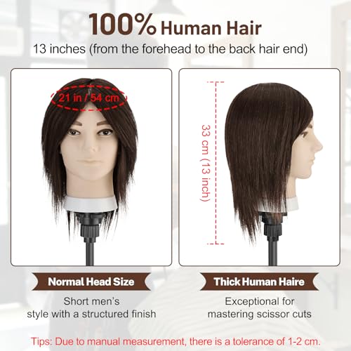 8" Real Hair Male Mannequin Head for Barber Training & Styling