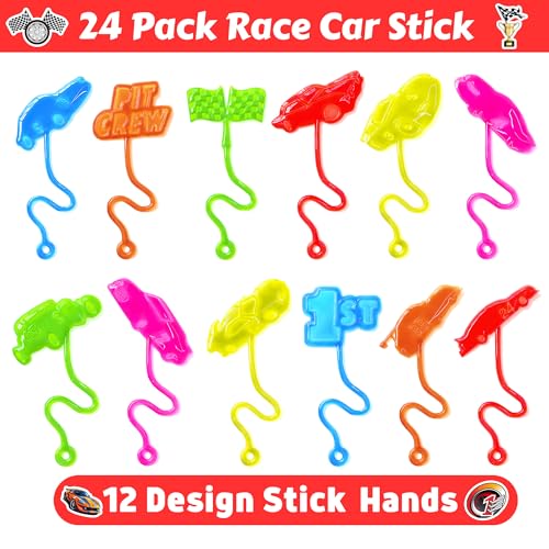 48PCS Race Car Party Favors - 24PCS Temporary Tattoos & 24PCS Stick Hands - Perfect Birthday Party Supplies, Goodie Bag Stuffers, Treasure Box Toys, Classroom Prizes, and Student Gifts