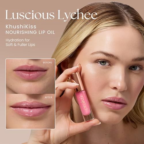 Prakti Nourishing Lip Oil in Luscious Lychee with Hyaluronic Acid & Peptides, Hydrates & Plumps Lips, 0.17 oz