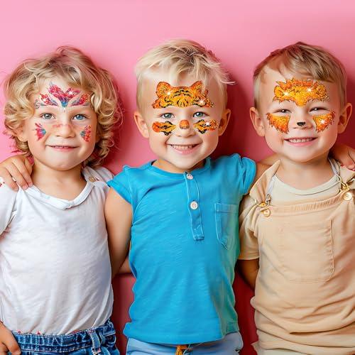 Glitter Face Tattoos for Kids - 24 Sheets, Waterproof