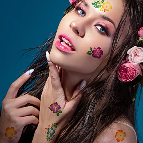 240 Pc Hibiscus Glitter Temporary Tattoos Hawaiian Party