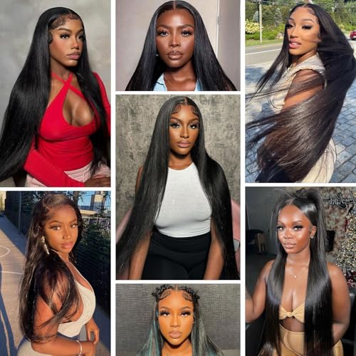SUNKASA 30 Inch Black 13x6 HD Lace Front Wig Human Hair 210% Density Pre Plucked