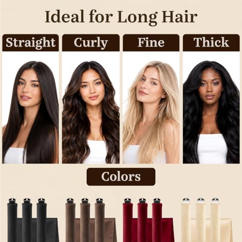 VISOFO Heatless Curling Rods for Overnight Hair Styling, 3-Pack, Brown