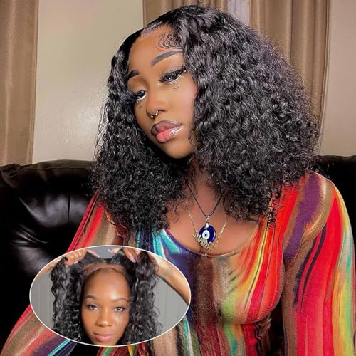 Deep Wave Bob Wig Human Hair 5x5 HD Lace 200 Density 14"