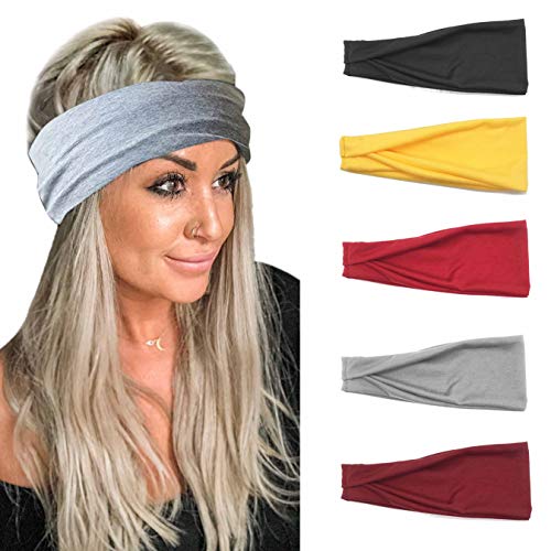 Vinzar Boho Headbands Wide Knot Hairbands Bandeau Funtopia Hair Bands Yoga Head Wraps Tie Dye Hairband Stretch Turban Head Band Sport Hair Accessories for Women and Girls (Sport-5 Pack)