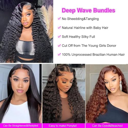 Deep Wave Brazilian Human Hair Bundles 3 Pack