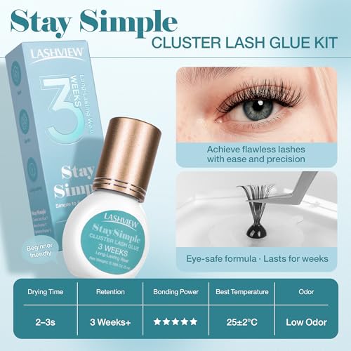 LASHVIEW Eyelash Cluster Glue Kit - Strong Hold, Waterproof, 5ml