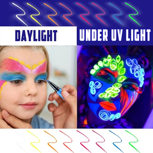 CCbeauty 8 Colors Neon Liquid Face Paint Pen - Waterproof UV