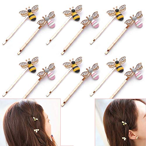 Luckycivia 12 Pcs Metal Cute Bee Hairpin, Exquisite Alloy Crystal Bee Hair Side Clips, Honeybee Hair Accessories for for Women Girls and Teen (2 Colors)