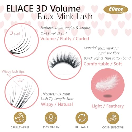 Eliace 3D Mink Lashes 15 Pairs Cat Eye Wispy Fake Eyelashes