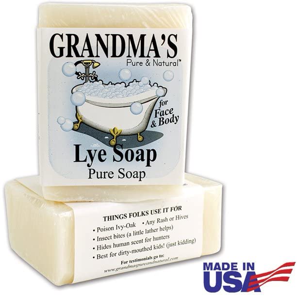 Grandma's Pure Lye Soap Bar - 6.0 oz Unscented Face & Body Wash Cleans with No Detergens, Dyes & Fragrances - 60018 (4 Pack)