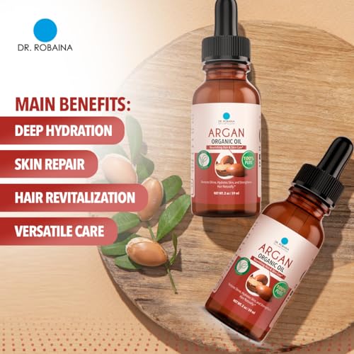 Dr. Robaina Pure Moroccan Argan Oil 2 fl oz ? Cold-Pressed, Small-Batch & Nitrogen-Sealed ? Fast-Absorbing Hair & Skin Moisturizer, Anti-Frizz Serum, Beard & Nail Treatment ? Hexane-Free, Made in USA