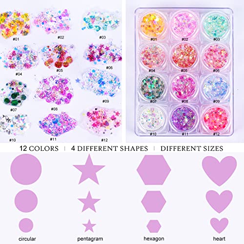 Ownest 12 Colors Holographic Chunky Glitter Gel Set