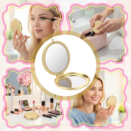 Mini Travel Makeup Mirror Set - 8 Pcs Gold Compact & Magnifying Purses