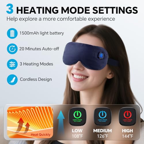 Cordless Heated Eye Mask, 3 Heat Settings, Graphene Technology