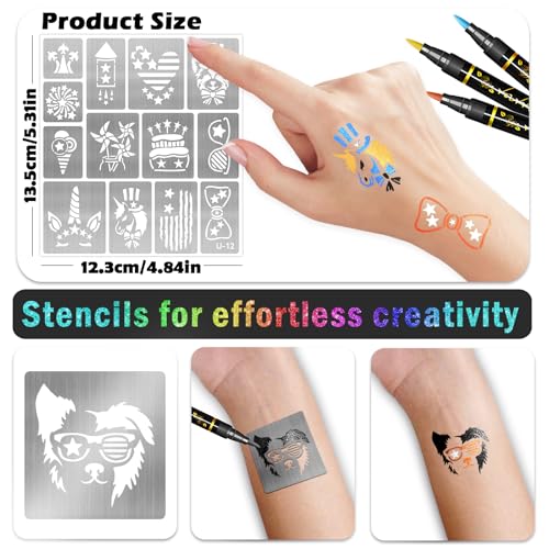 4th of July Metallic Tattoo Markers & Stencils Set