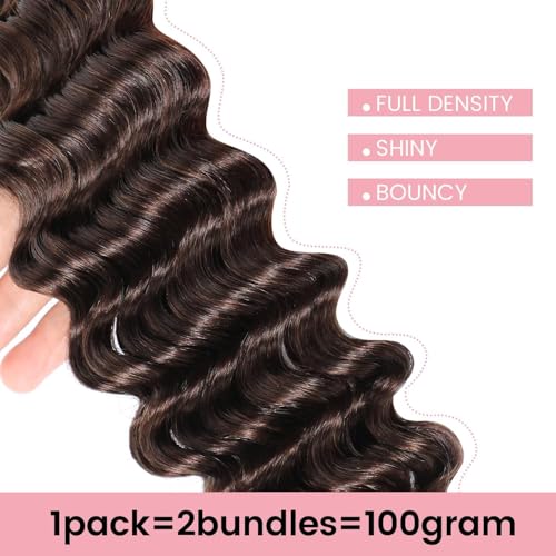 Freiuoke Deep Wave Human Braiding Hair #4 Brown 22 Inch | Boho Knotless Braid Bulk Extensions