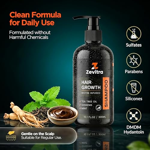Biotin Hair Growth Shampoo with Tea Tree, Ginseng & Rosemary for Thinning Hair - 10.1 FL OZ / 300 ML