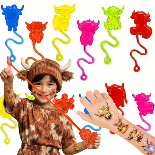 48-Piece Highland Cow Party Favors - Stick Hands & Tattoos
