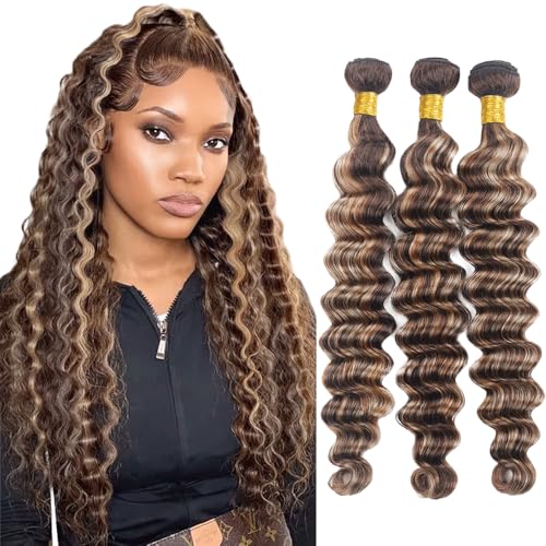 Fridnae Ombre Brown Deep Wave Human Hair Bundles 30 Inch - Dark Brown Variation