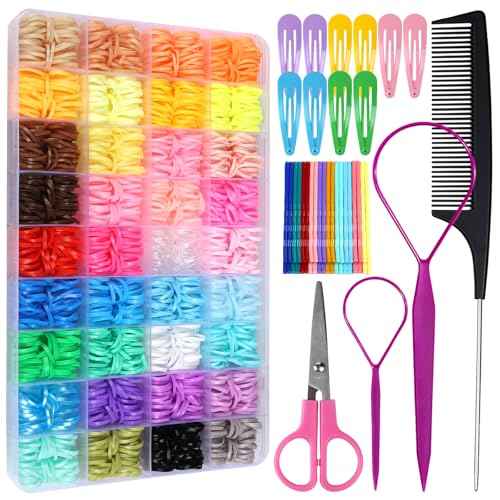 Teenitor 36 Colors Rubber Bands for Hair Small, 2300pcs Elastics Hair Ties for Baby with Styling Tools, Hair Accessories for Girls Toddlers