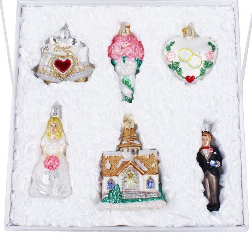 Wedding Collection Set of 6 Glass Old World Christmas Ornament 14011