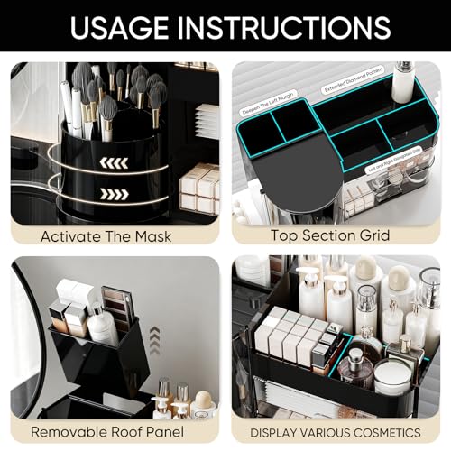 Rotating Makeup Organizer with Drawers - Large Capacity Cosmetic Storage