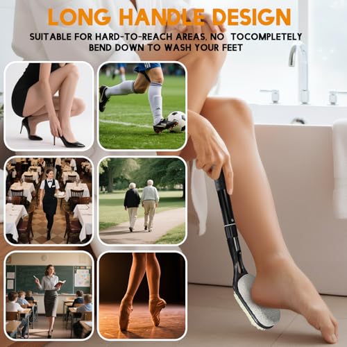 Extendable Long Handle Foot Scrubber with Pumice Stone for Shower (17"-25")