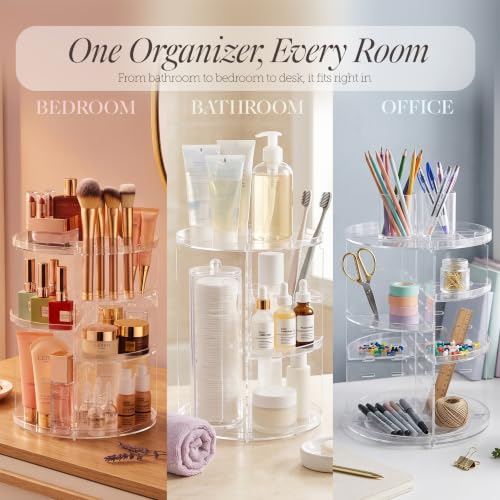 Masirs 360° Rotating Makeup Organizer - Adjustable Shelves, Clear