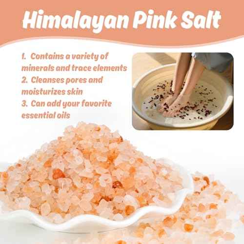 3 Pack Pink Bath Salts - Foot Soaking Salts Himalayan Pink Salt with Rose Petals Marigold and Jasmine Buds Himalayan Salt for Men and Women Nourishing Soothing and Relaxing Skin 140g(Pack of 1)